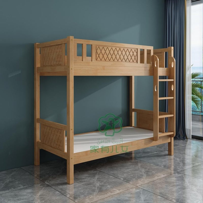 MAF furniture سرير بطابقين خشبي ثقيل من محمد عظيم مع سلم للأطفال والمراهقين - إطار من خشب البلوط الصلب - Image 1
